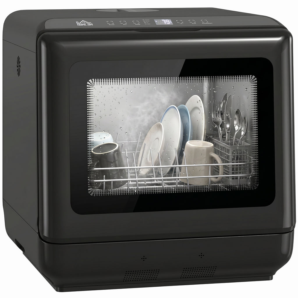 Tischgeschirrspüler, mit integriertem 6-Liter-Wassertank, 5 Programmen, 4 Gedecke, LED-Display Schwarz