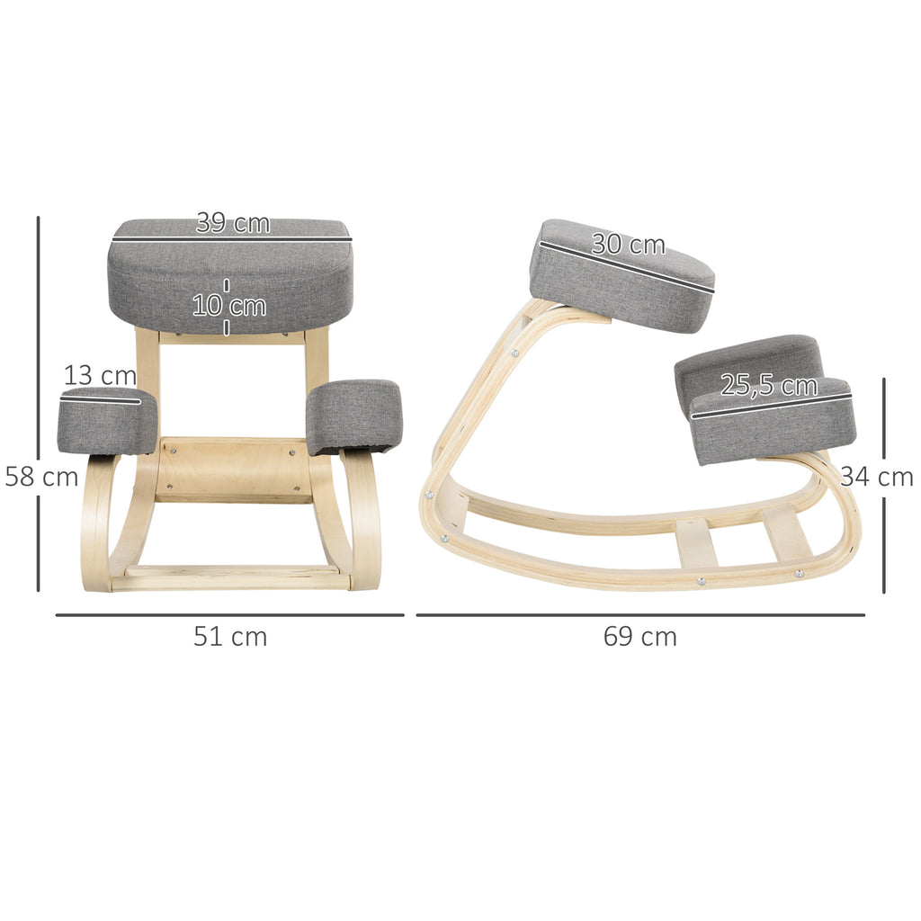 Kniestuhl, ergonomischer Sitzhocker, Polsterhocker f¨¹r gesunde Sitzhaltung, Birkenholz, 120 kg belastbar, Grau