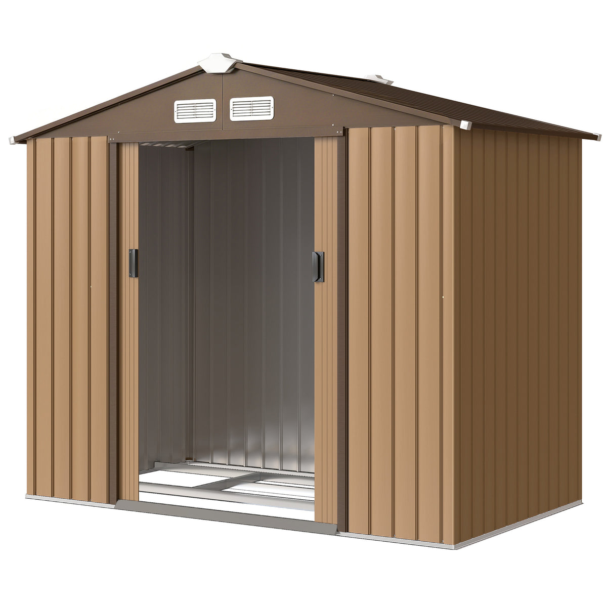 7 x 4ft Lockable Metal Garden Tool Storage Shed Storage - Light Brown