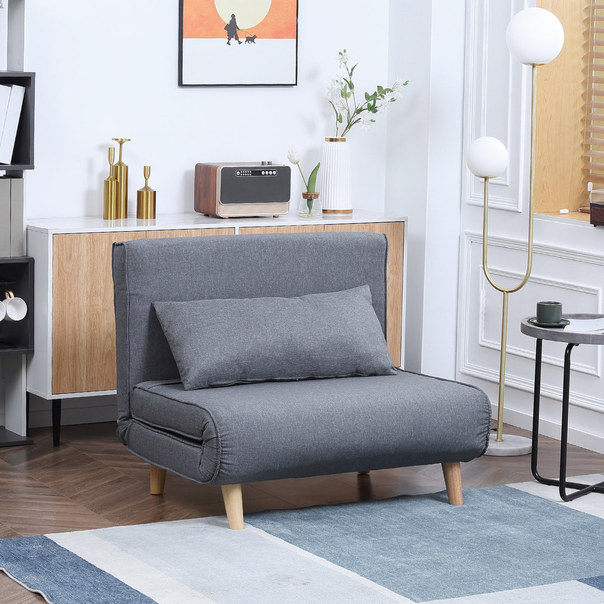 Einzelsofa Schlafsofa Sofabett Klappsofa verstellbar Rückenlehne Liege nordisch skandinavisch 25D Schaumstoff Haus Leinenimitat Kautschukholz Grau 94 x 78 x 80 cm