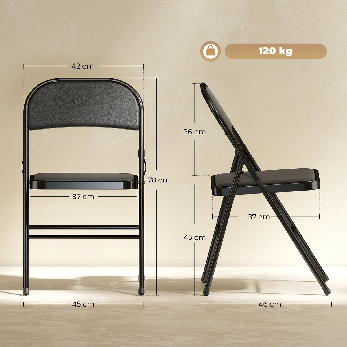 2er-Set Klappstühle, Tragbare Bürostühle, Stahlbeine, Faltstuhl für Büro, Empfang, Wartezimmer, Kunstleder, Schwarz