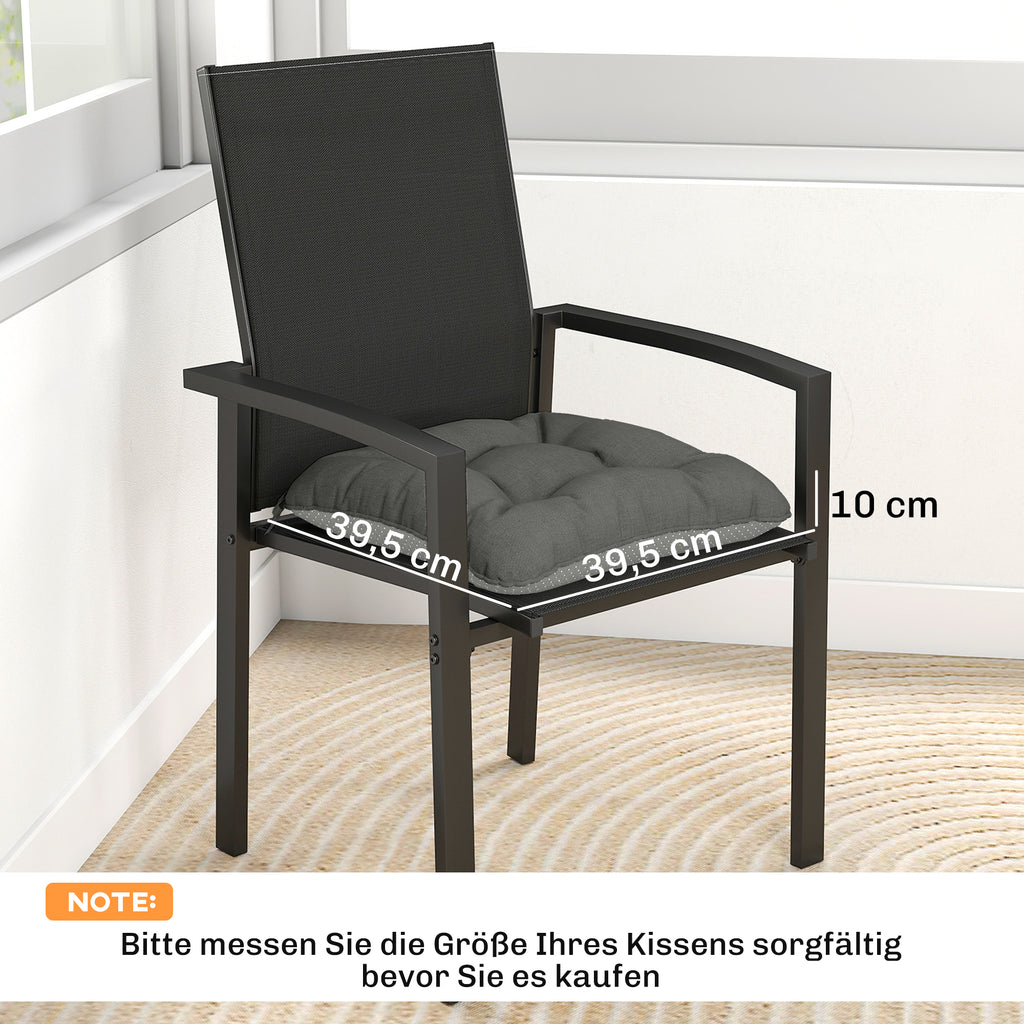 4er Set Sitzkissen 39,5 x 39,5 x 10 cm Stuhlkissen mit Bändern, rutschfeste Outdoor Indoor Sitzauflage