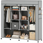 Kleiderschrank Stoffschrank, Türen, 2 Kleiderstangen, 10 Fächer, Grau