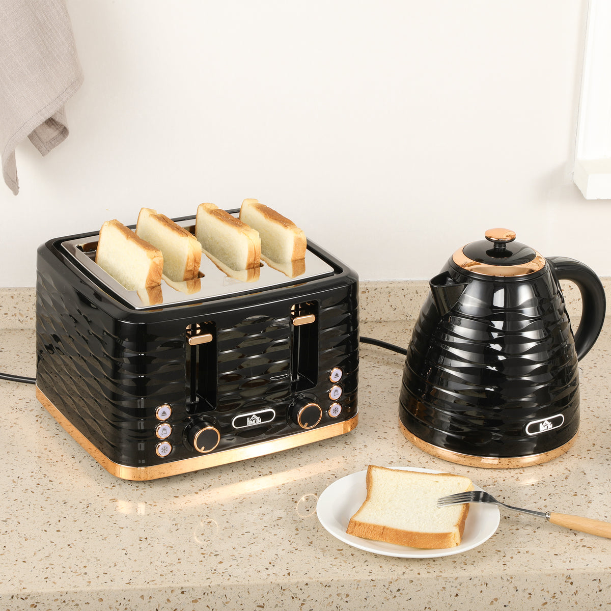2-in-1 Toaster und Wasserkocher Set, 7 Br?unungsstufen, Auftau- und Aufw?rmfunktion, Grau