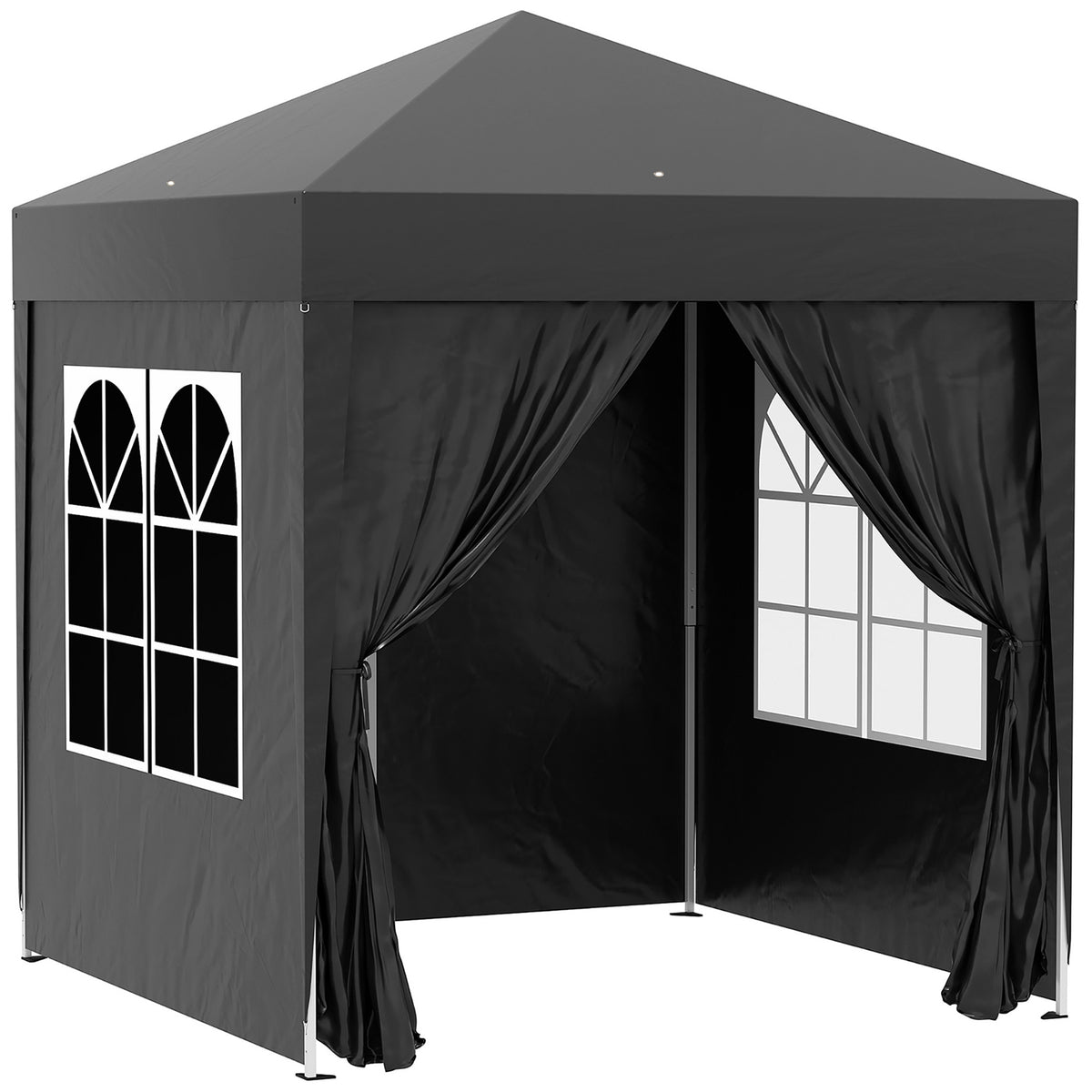 Faltpavillon, Bierzelt, 4 abnehmbare Seitenwände, 2 Fenster, Metallrahmen, 2 x 2m, Schwarz