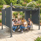 Pergola 3 x 4 m Terrassenüberdachung mit Schiebedach, automatisch einziehbaren Rollos, UV50+ Aluminiumrahmen