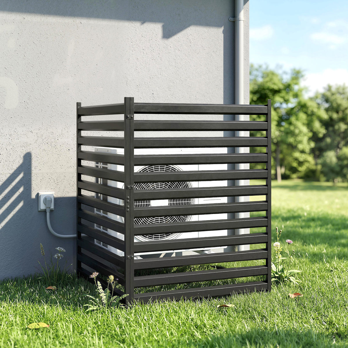 Gartenzaun 2 Paneele 91 x 152 cm Metall Sichtschutzzaun mit Pfosten & Schutzkappen rostfreie Schwarz