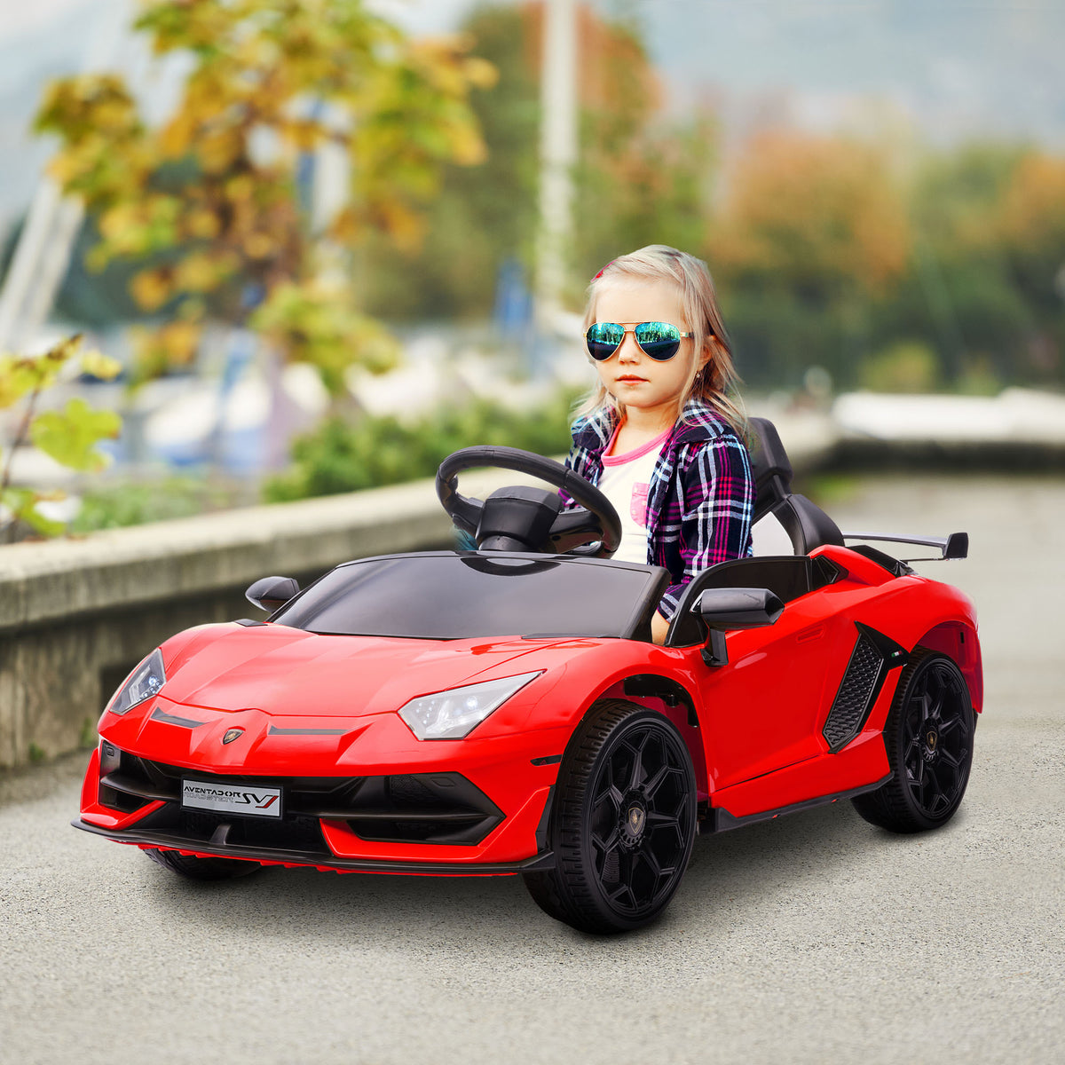 Elektro-Kinderauto, lizenzierter Lamborghini Aventador, Fl¨¹gelt¨¹ren, Musik, Hupe, f¨¹r 3-5 Jahre, rot
