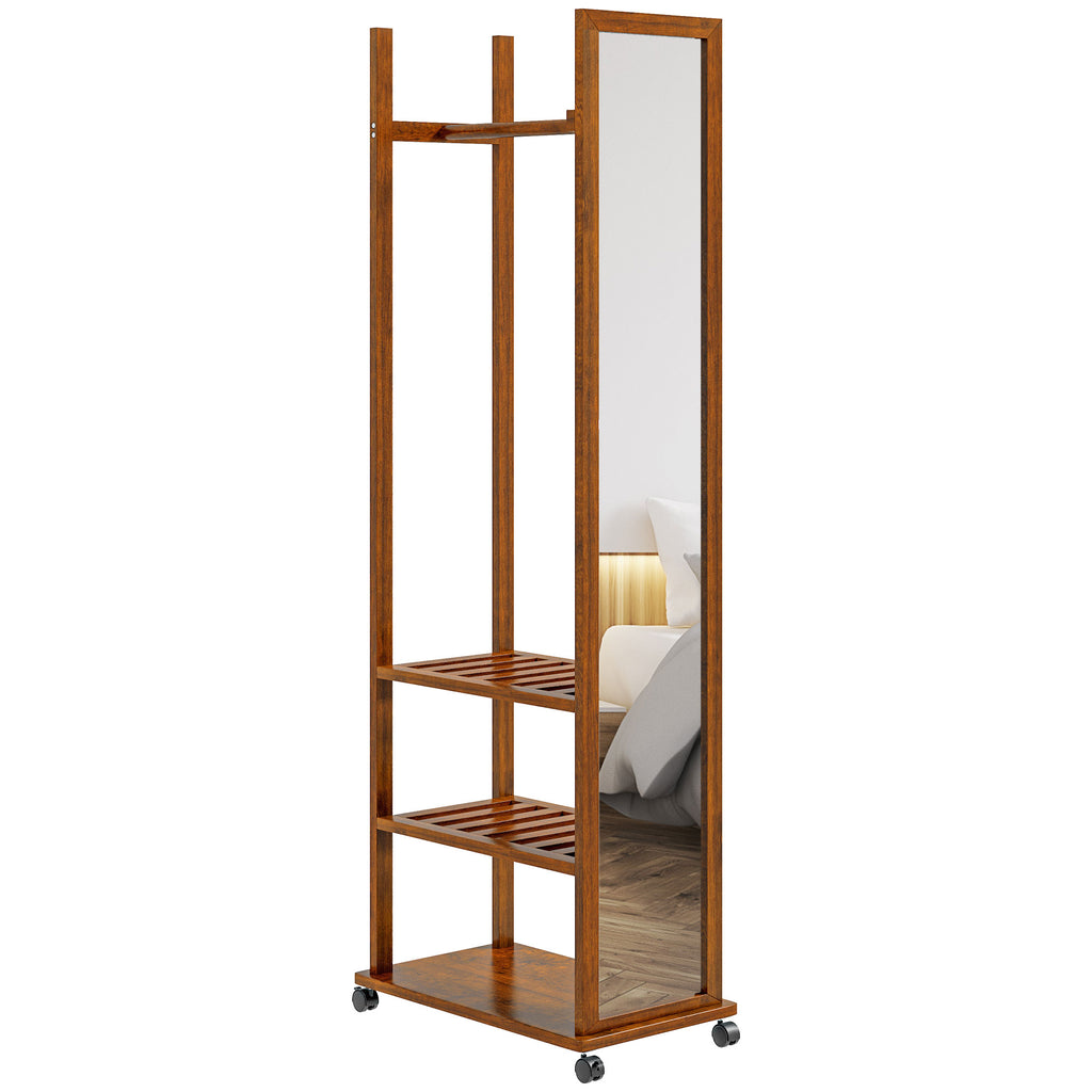 2-in-1-Spiegel Spiegel Ganzk?rperspiegel Garderobe, 1 Kleiderstange, 3 Regale, 35,8 x 59,8 x 170 cm, Natur