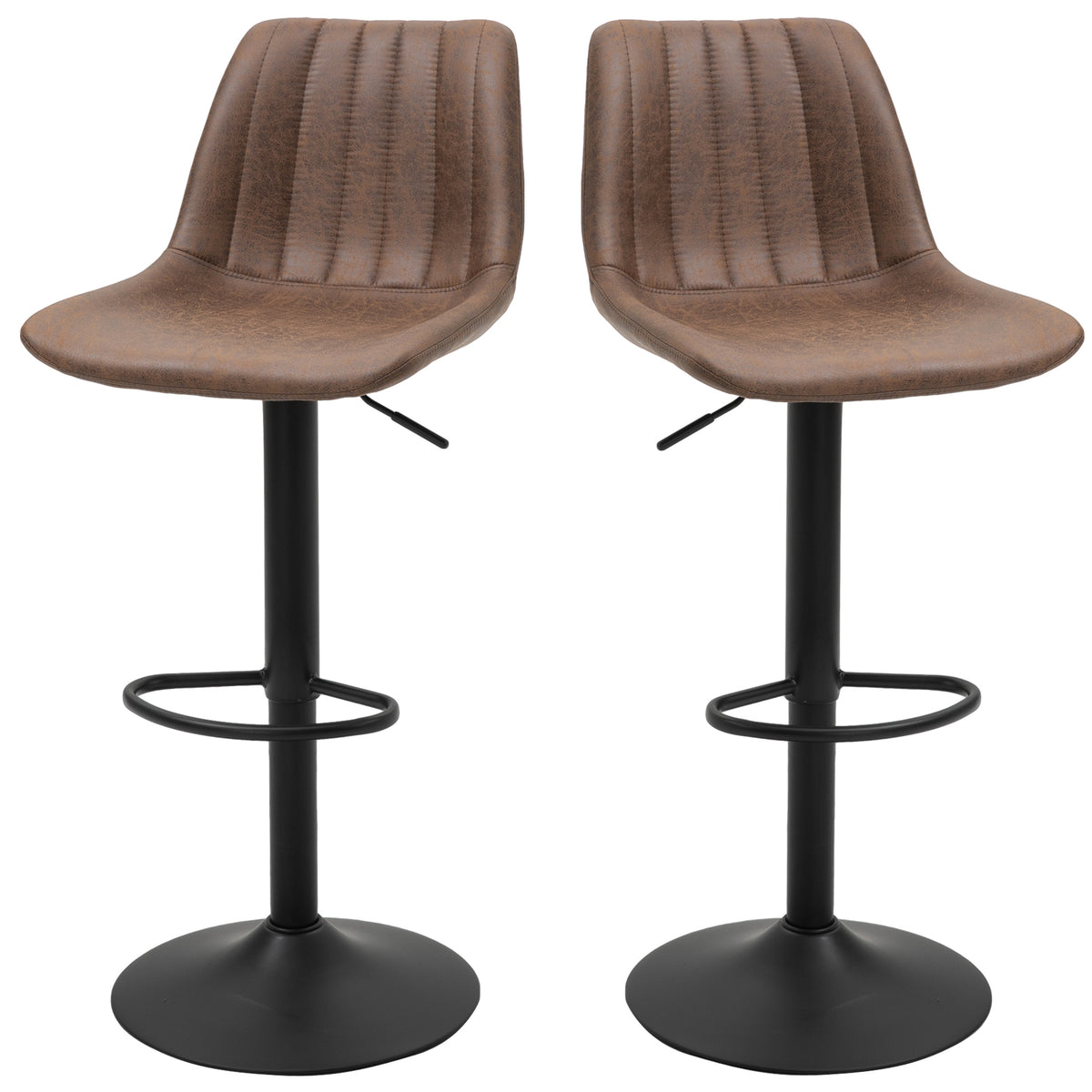 2er-Set Barhocker im Retrodesign, inkl. Fußstütze, höhenverstellbar, Gaslift, Braun + Schwarz