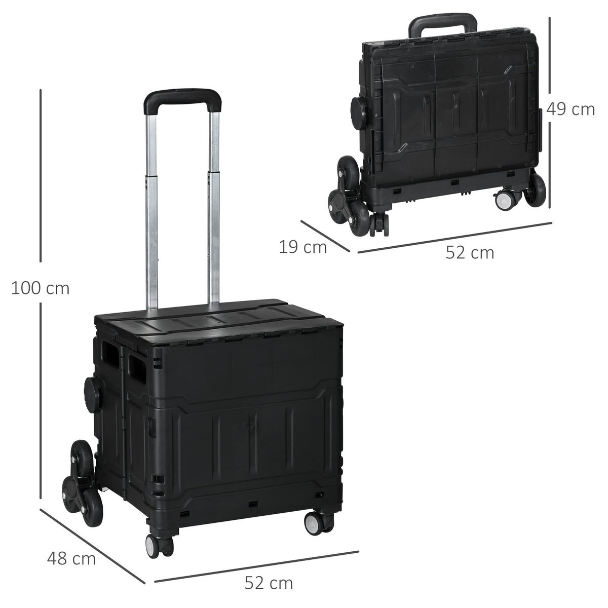 Einkaufswagen Einkaufstrolley, Treppensteiger, klappbar, Teleskopgriff, bis max. 65 Kilo belastbar, Schwarz