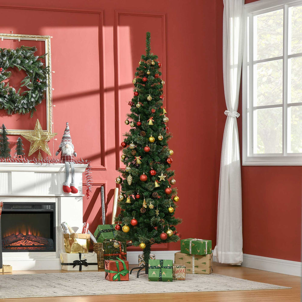 6.5FT Tall Pencil Slim Artificial Christmas Tree with Realistic Branches, Tip Count and Pine Cones, Pine Needles Tree, Xmas Decoration, Green