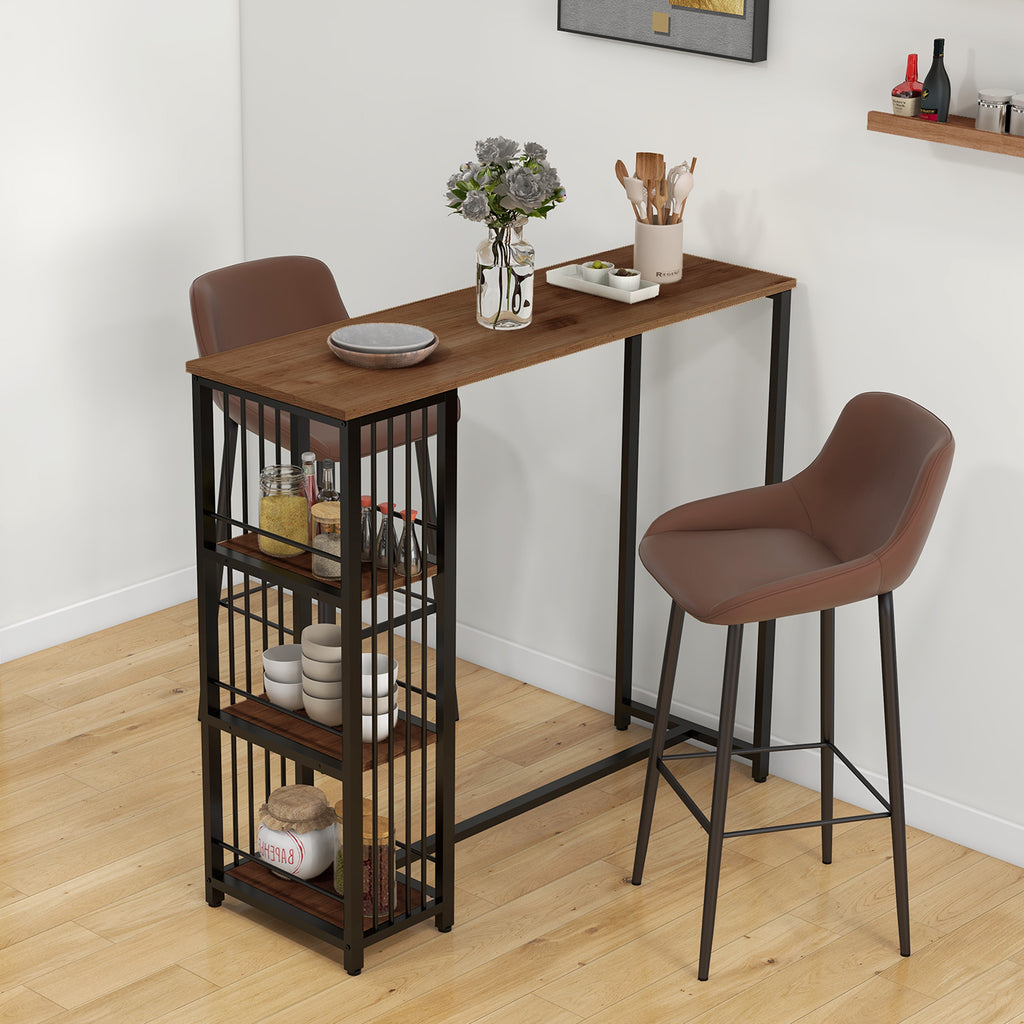 Bartisch Stehtisch Küchentresen, Industriedesign, 3 Regale, 120 x 40 x 105 cm; Schwarz + Braun