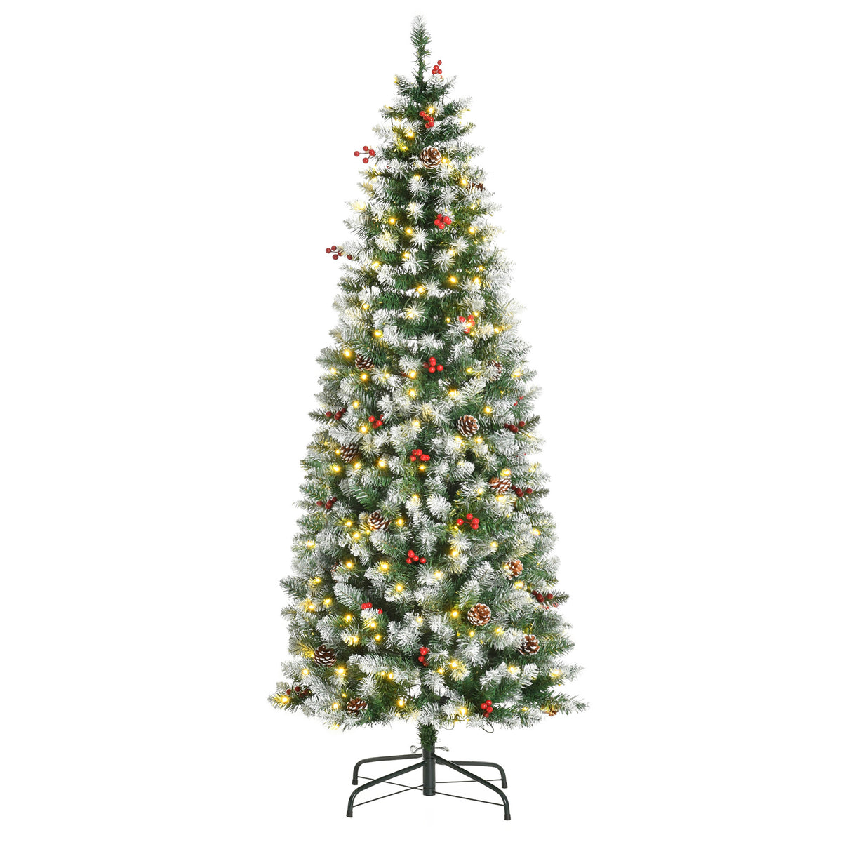 Künstlicher Weihnachtsbaum 180 cm Tannenbaum künstlich mit LED Beleuchtung, Schnee, 618 Spitzen Christbaum Weihnachtsdeko inkl. Stahlständer für drinnen