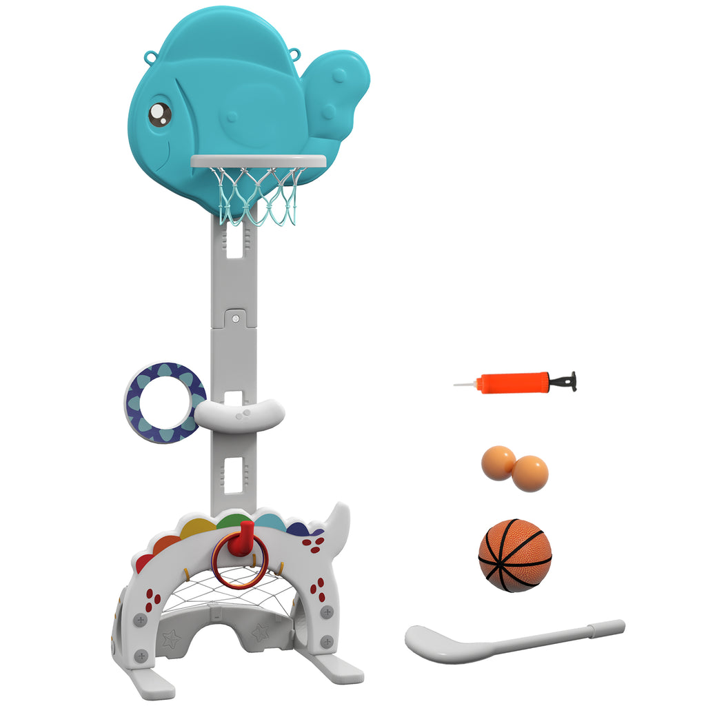 Kinder Basketballkorb 5 in 1 Höhenverstellbarer 134-152 cm mit Basketballs Pumpe Fußballtor Golfball Indoor Outdoor