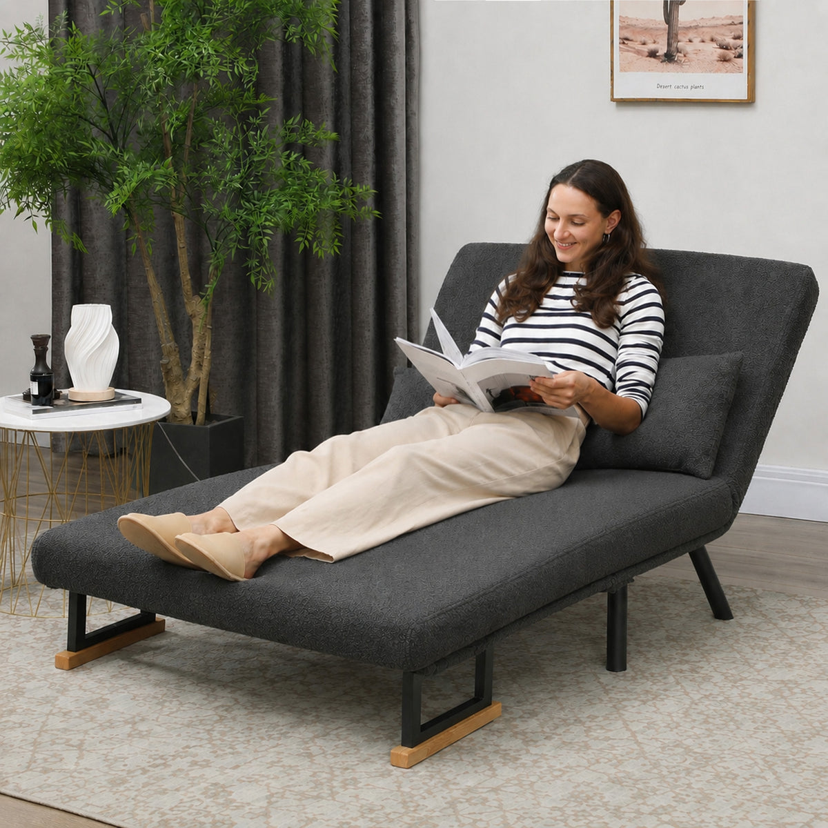 Schlafsofa 2er-Sofa mit Schlaffunktion, inkl. 2 Kissen, Sherpa-Optik, Natur + Dunkelgrau + Schwarz