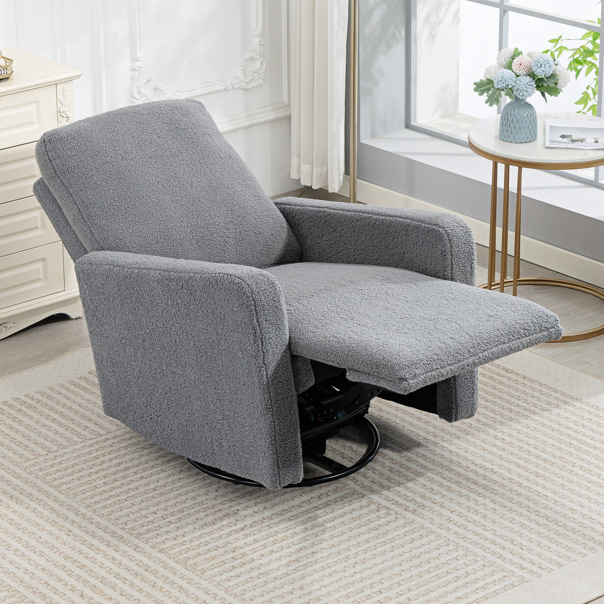 Recliner-Sessel, Entspannungssessel mit Fleece-Bezug, verstellbare Rückenlehne, Polstersessel, Stahl, Grau