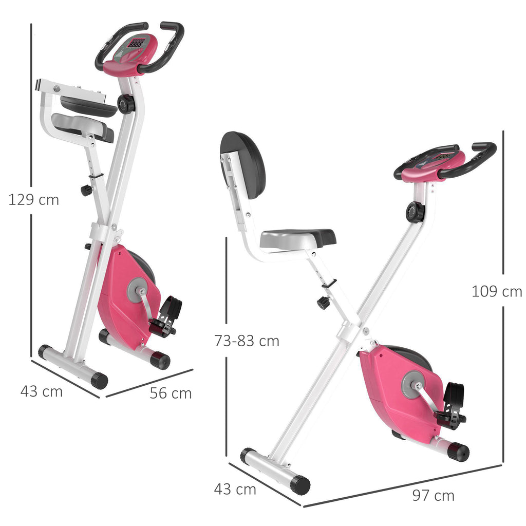Heimtrainer Fahrradtrainer klappbar Magnetisch Hometrainer Fahrrad mit LCD Monitor, 8 stufig einstellbarem Magnetwiderstand Räder, Leise Platzsparend Fitnessbikes für Zuhause Rosa+Weiß