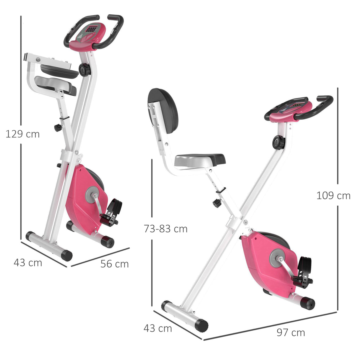 Heimtrainer Fahrradtrainer klappbar Magnetisch Hometrainer Fahrrad mit LCD Monitor, 8 stufig einstellbarem Magnetwiderstand Räder, Leise Platzsparend Fitnessbikes für Zuhause Rosa+Weiß