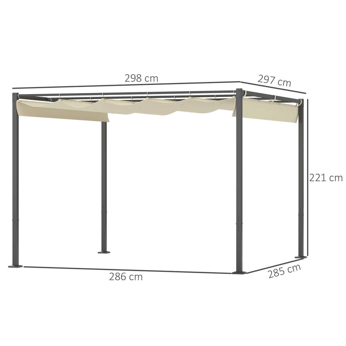 3 x 3 m Garten-Pergola mit einziehbarem Dach, Pavillon, Baldachin für Schatten, UPF30+, Beige