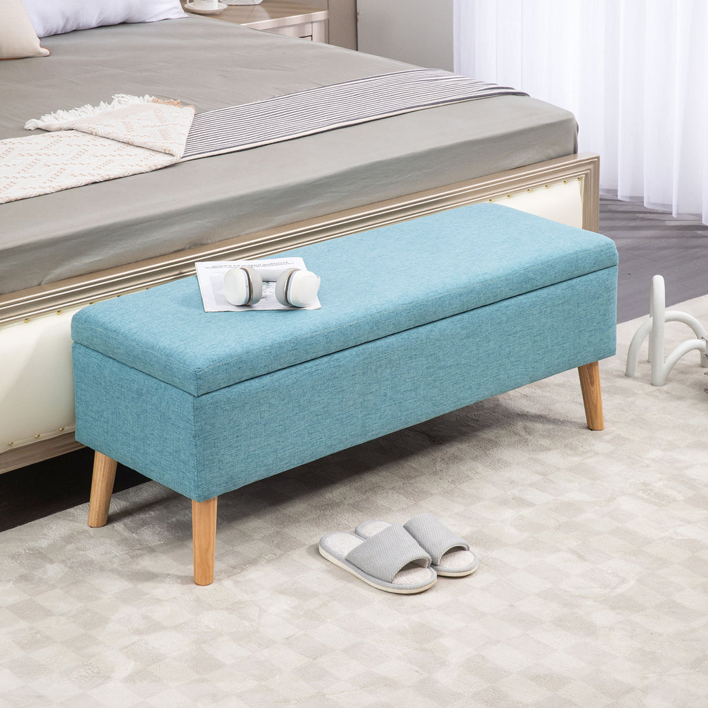 Sitzbank mit Stauraum, bis 220 kg, Leinenoptik, 110x39x45cm, Blau