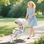 5 in 1 Kids Trike with Adjustable Backrest, Toddler Tricycle with Push Handlebar, Adjustable Backrest, Cream White