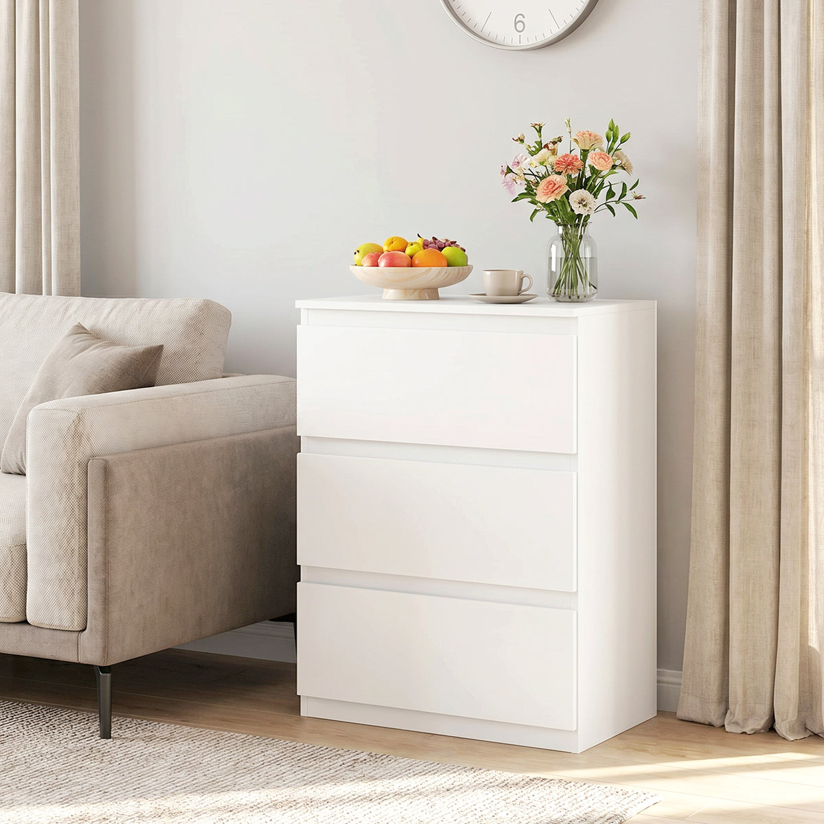 Kommode mit 3 Schubladen, Moderne Aufbewahrungsmöbel für das Schlafzimmer, Weiß