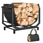 Kaminholzregal für innen 53 x 33 x 43 cm Brennholzregal mit Tragetasche Metall Schwarz