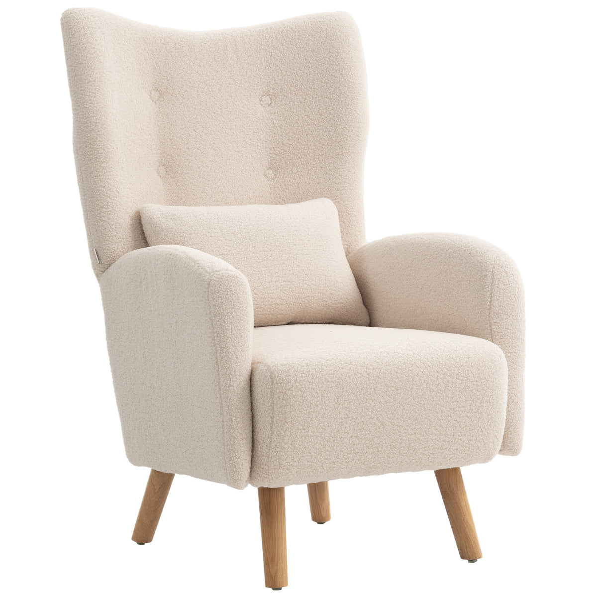 Akzentstuhl, Polstersessel mit Plüschbezug, Schaumstoffkissen, Ohrensessel, Beige