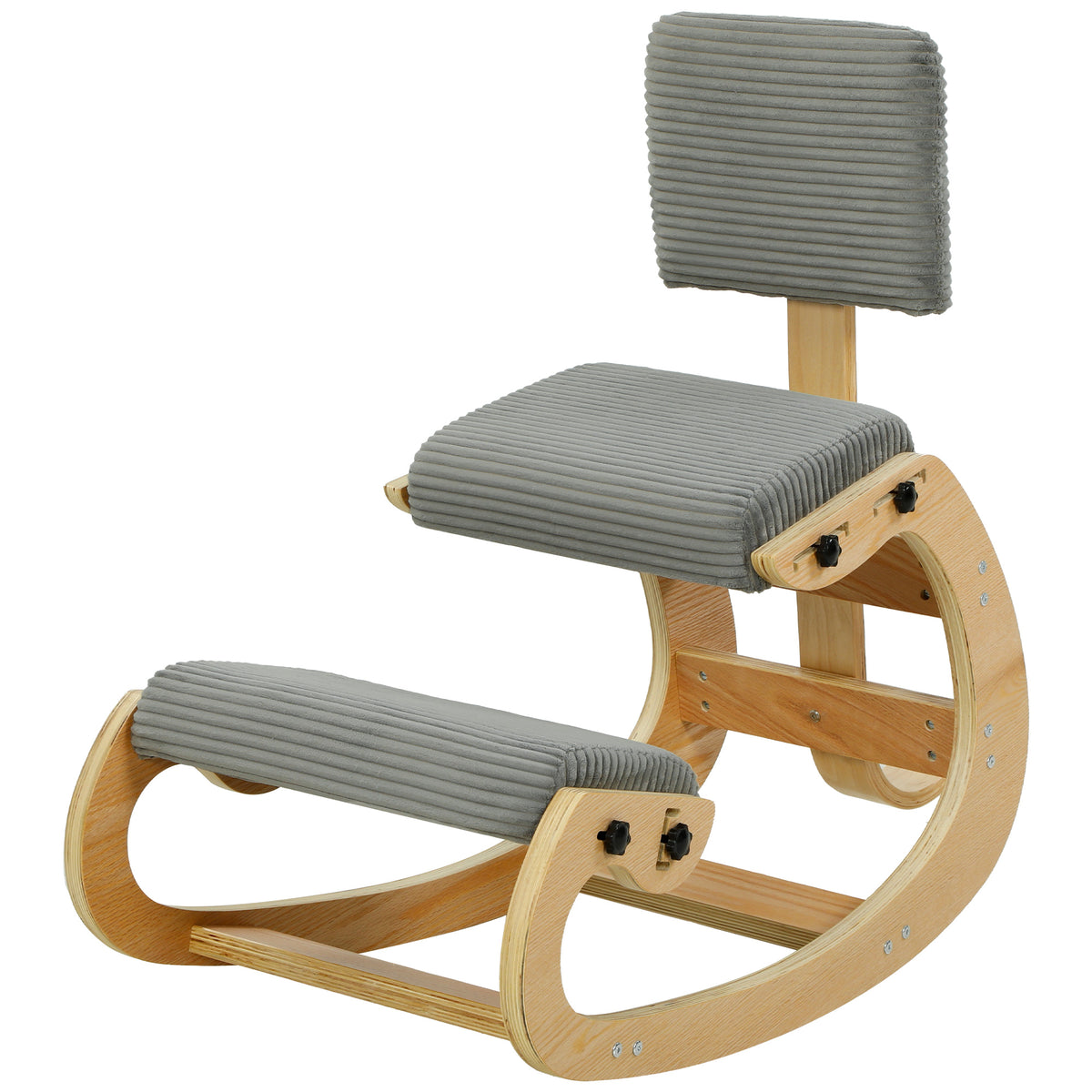 Ergonomischer Kniestuhl mit Rückenlehne, Cord-Optik, Grau