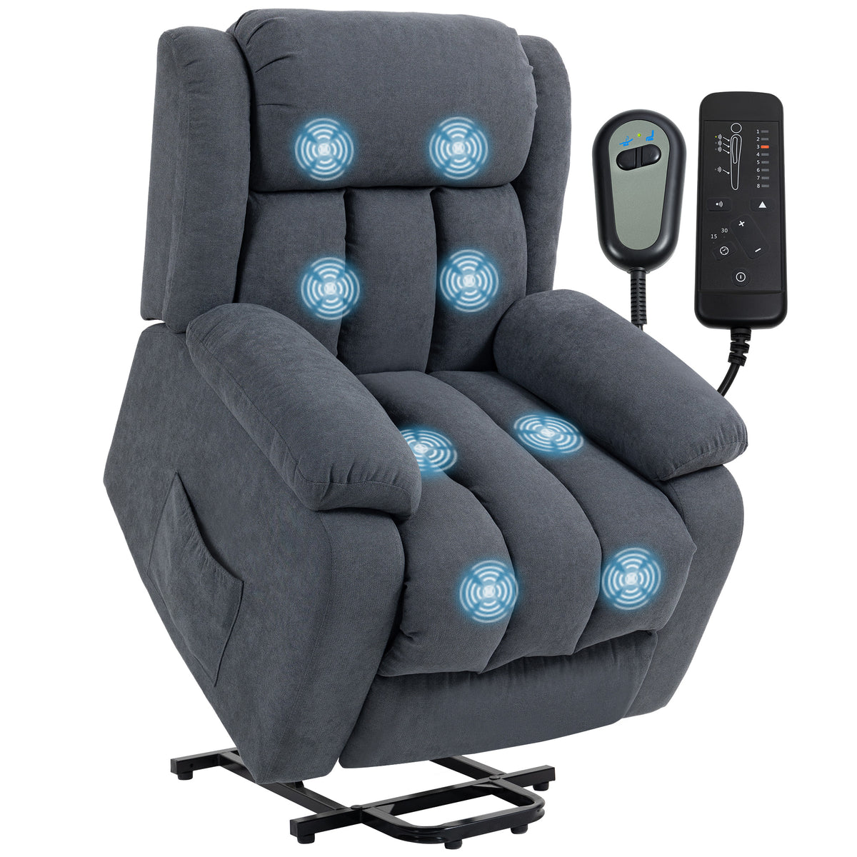 Fernsehsessel mit Aufstehhilfe Elektrisch Relaxsessel mit Liegefunktion, Massagefunktion, 93x91x103 cm, Dunkelgrau