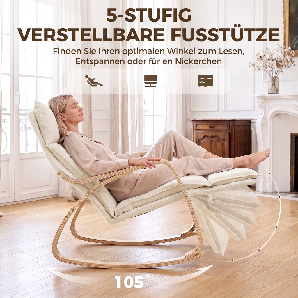 Schaukelstuhl mit 5-Fach Verstellbare Fußstütze, Cremeweiß