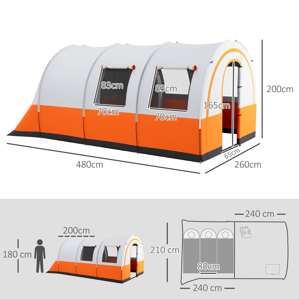 Three Man Duo Room Tunnel Tent, with Accessories - Cream/Orange