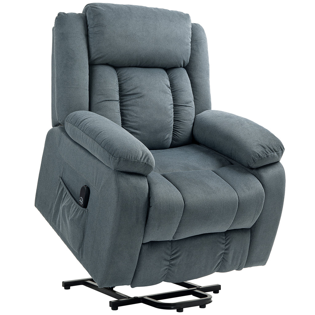 Aufstehsessel mit weichem Bezug, Recliner-Sessel mit Fernbedienung und Seitentaschen, Grau