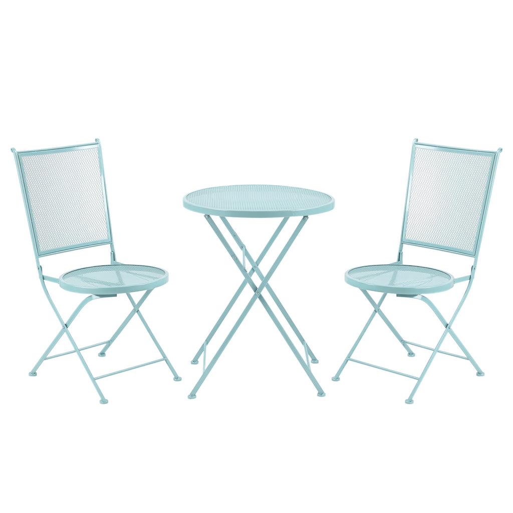  Garten Sitzgruppe für 2 Personen Bistro-Set Garnitur 1 Tisch+2 faltbare Stühle für Terrasse Balkon Metall Blau