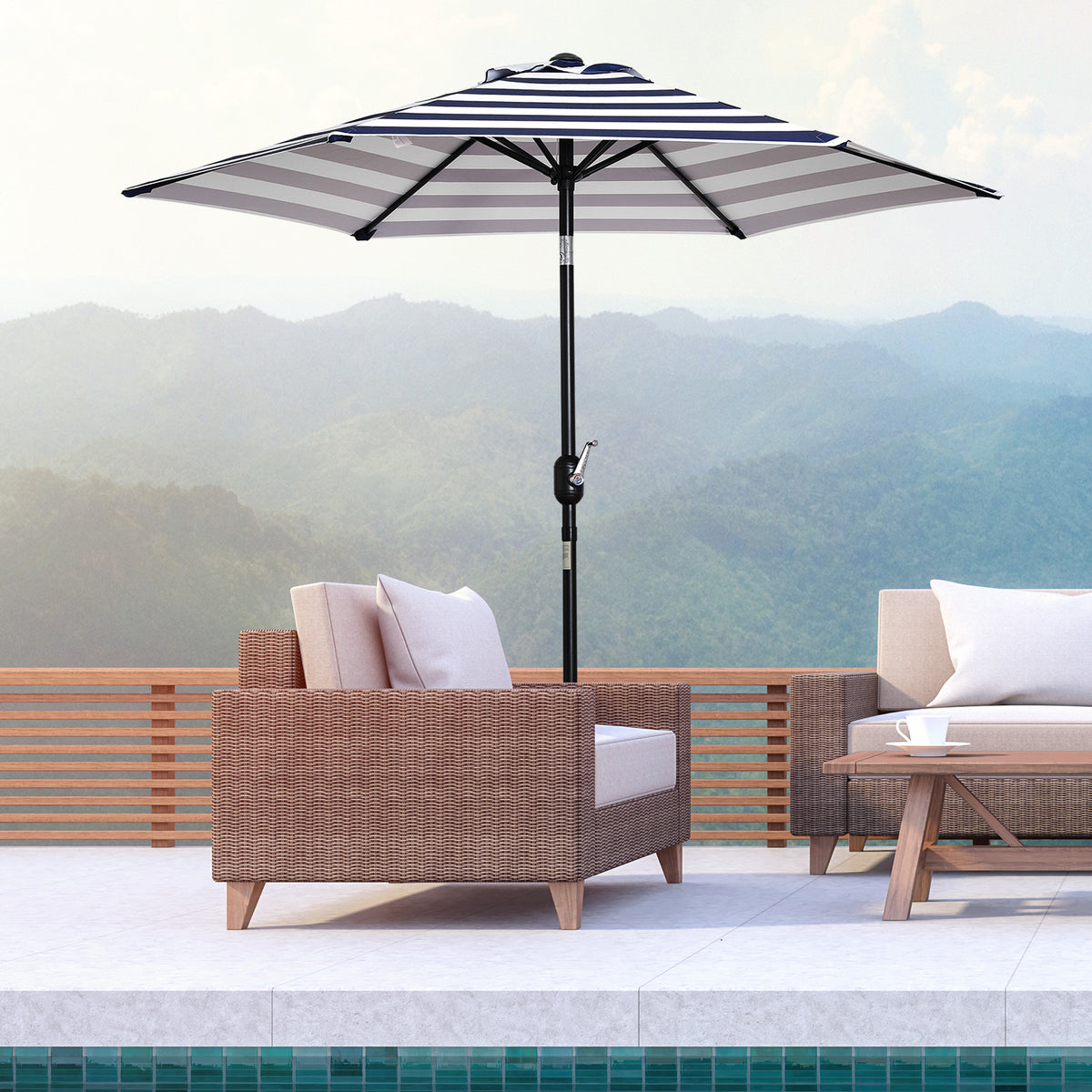Sonnenschirm Gartenschirm Terrassenschirm Gestell Stahl im Freien Blauer Streifen Ø230 x 216 cm