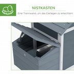 Zwerghühnerstall mit Freigehege Nistkasten herausnehmbare Bodenwanne 150,5 cm x 54 cm x 87 cm Naturholz Grau