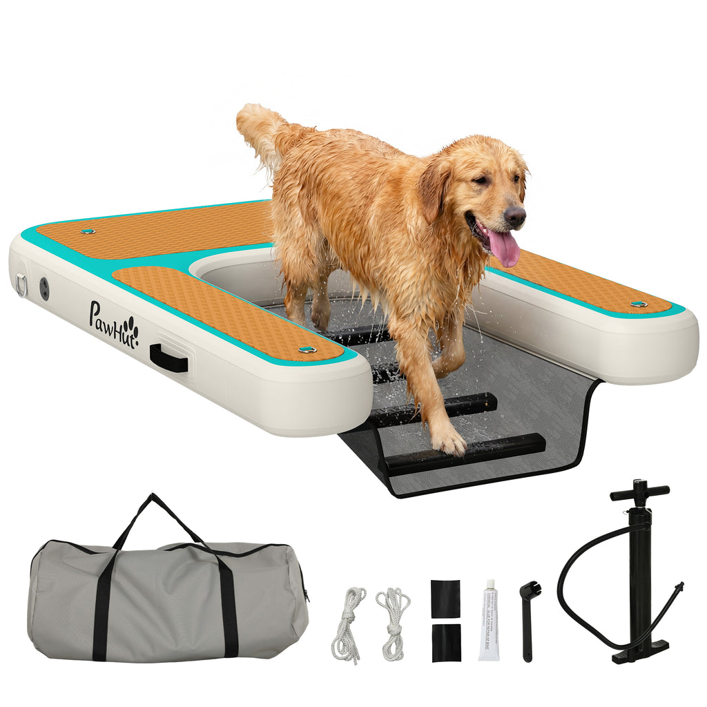 Aufblasbare Hunde Wasserrampe Hunderampe Pool 151x102 cm Tragbares Hundeboot mit Rutschfester EVA-Oberfläche Orange