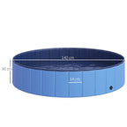  Dog Paddling Pool, Foldable Dog Pool, Leakproof & Hard Plastic, Portable Pet Bathtub with Non-Slip Base & Drainage Hole, for Indoors, Outdoors, Garden, Patio, 140 x 30 cm, Blue