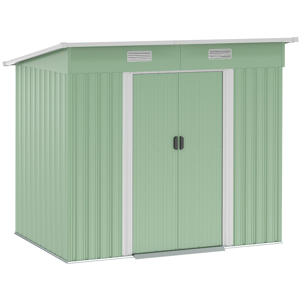 Gerätehaus Metall 2,3 m² 207 x 130 x 182 cm Geräteschuppen mit Pultdach Fenster Bodenrahmen Grün