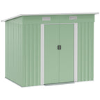 Gerätehaus Metall 2,3 m² 207 x 130 x 182 cm Geräteschuppen mit Pultdach Fenster Bodenrahmen Grün