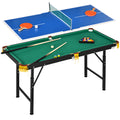 2-in-1 Billardtisch, Tischtennisplatte, mit Zubehör, 140x63x80cm, Blau/Grün