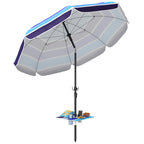 Sonnenschirm Strand Ø198 cm UV30+ Strandschirm mit klappbar Tisch Getränkehalter verstellbarer Neigung Mehrfarbig