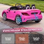 Kinder-Elektroauto, mit LED-Scheinwerfern, Sicherheitsgurt, Hupe, Musik, 3 bis 5 km/h, Rosa, 107 x 62,5 x 44cm