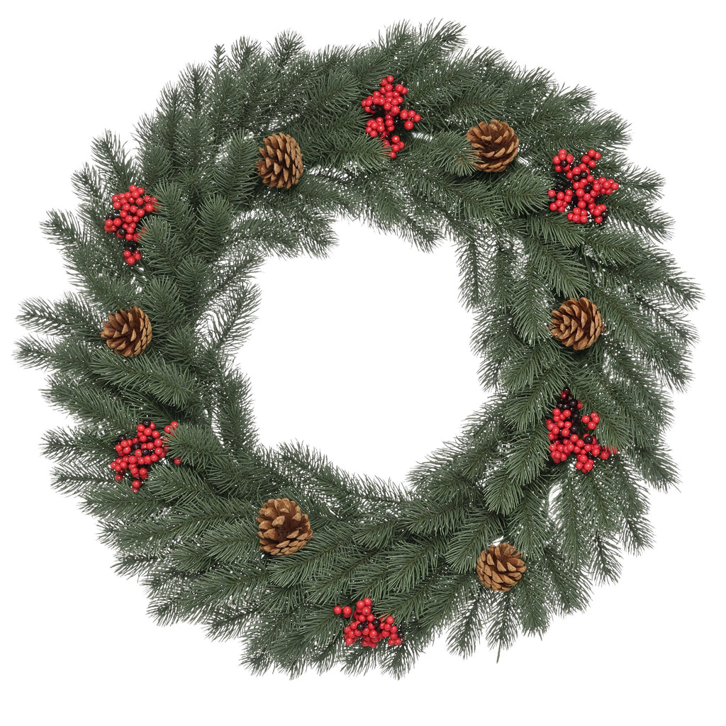 Weihnachtskranz 60 cm Türkranz mit 40 LEDs Zapfen roten Beeren Künstlicher Weihnachtskranz Weihnachten Adventskranz Haustür Kränze für Außen, Innen, Advent, Fenster