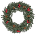 Weihnachtskranz 60 cm Türkranz mit 40 LEDs Zapfen roten Beeren Künstlicher Weihnachtskranz Weihnachten Adventskranz Haustür Kränze für Außen, Innen, Advent, Fenster
