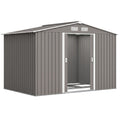 9 x 6FT Outdoor Garden Roofed Metal Storage Shed Tool Box with Foundation Ventilation & Doors Light, Grey