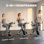 3-In-1 Folding Exercise Bike with Resistance Bands, Bluetooth App, 8-Level Magnetic Resistance, LCD Display, Black
