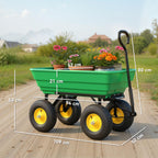 Gartenwagen mit Kippfunktion bis 200 kg Handwagen mit 75 Liter Kunststoffwanne Ziehgriff Luftbereifung Dunkelgrün