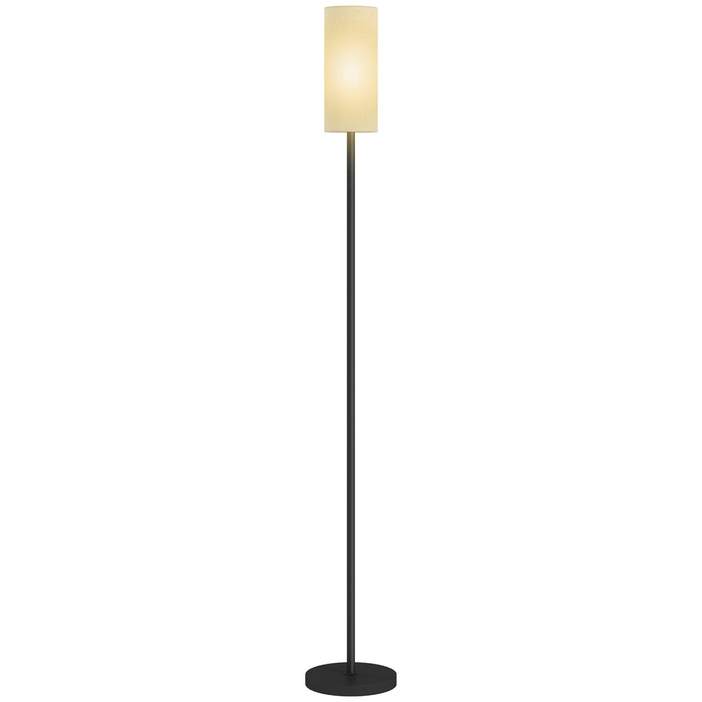 Stehlampe, Schirm in Leinenoptik, Metallstange, Fußschalter, Weiß